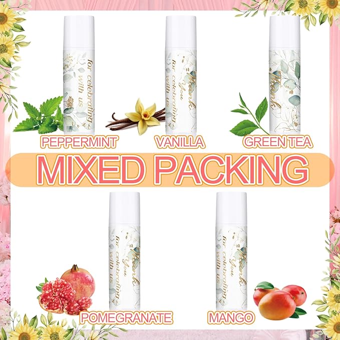 Dunzy 50 Pcs Thank You Gift Lip Balm Bulk Baby Shower Party Favors Bridal Shower Favor Lip Care with Assorted Fruit Flavors Thank You Lipstick for Guest Basket Gift Stuffer (Eucalyptus)-VivaGrace Women