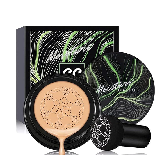 Mushroom Head Air Cushion CC Cream Nature Foundation,Moisturizing BB Cream Makeup Long Lasting Matte Concealer, Bright Makeup Base Long Lasting with Mushroom Makeup Sponge(#05 Sand)-VivaGrace Women