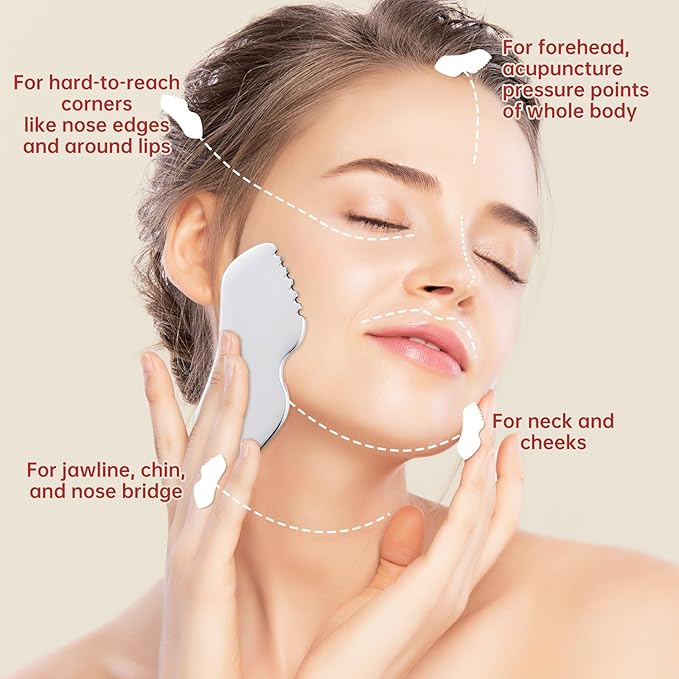 Stainless Steel Gua Sha Facial Tools, Face Comb & Massager Metal Gua sha Tool for Blood Circulation & Lymphatic Drainage, Body and Face Gua Sha Stone for Tighten Skin-VivaGrace Women