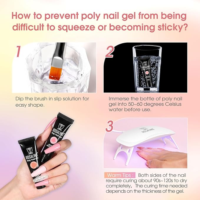 ROSALIND 8PCS Poly Nail Gel Kit with Mini Nail Lamp Clear Nude Purple Brown Poly Extension Gel Kit Mini Starter Kit-VivaGrace Women