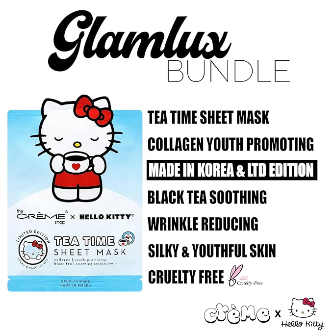 Beauty Bundle The Creme Shop X Hello Kitty Macaron Lip Balm For Cracked/Dry Lips, Hello Kitty Kawaii Kiss Lip Oil Tinted Apple & K-Beauty Tea Time Face Mask; Plumping & Youthful-VivaGrace Women