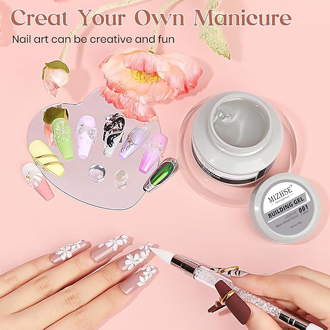 MIZHSE Clear Solid Builder Gel For Nails, 30g Non-Sticky Nail Extension Hard Builder Gel, Nail Strengthen 3D Sculpting Nail Art for Carving Modeling Soak Off Manicure Home-VivaGrace Women