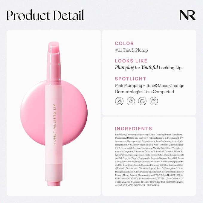 Nature Republic HONEY MELTING LIP PLUMPING (11 PINK) SOFT LIP STICK Tint & Plump Hydrating Gloss, Moisturizing balms, Volumizing formula & Sheer tint, Glowy Finish, korean make up-VivaGrace Women