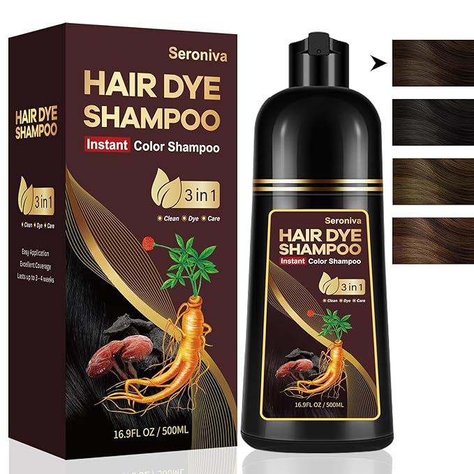 Dark Brown Hair Dye Shampoo for Gray Hair, Natural Color Shampoo Hair Dye for Women & Men, Hair Instant Dye Shampoo Colors Hair in Minutes, Champu Para Canas, 3-in-1 Shampoo for Dyeing Gray, 500 Ml-VivaGrace Women