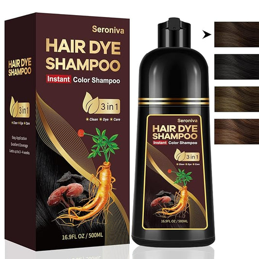 Dark Brown Hair Dye Shampoo for Gray Hair, Natural Color Shampoo Hair Dye for Women & Men, Hair Instant Dye Shampoo Colors Hair in Minutes, Champu Para Canas, 3-in-1 Shampoo for Dyeing Gray, 500 Ml-VivaGrace Women