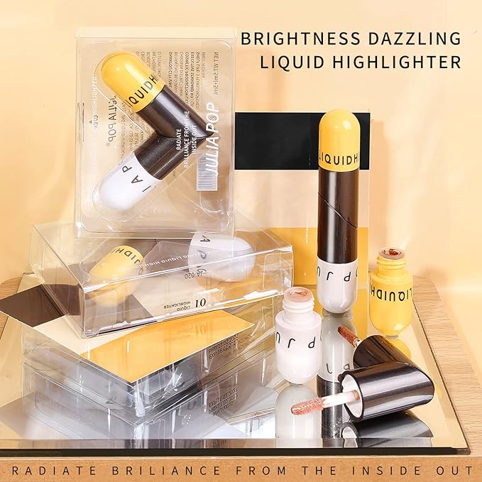AKARY Liquid Highlighter Makeup for Face Body, Contour Foundation Illuminator Boom Stick, Highlighting Shade Longwear Shimmer Glow Makeup, Valentine's Day gift (01 Pearlescent White + Warm Brown)-VivaGrace Women