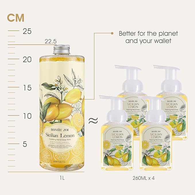 Wild Lemon Scented Foaming Hand Soap Refill Gift Set -3 Pack with Dispenser, Non-Toxic and Biodegradable Formula, Moisturizing with Essential Oil for Sensitive Skin (33.8 Fl Oz x 3)