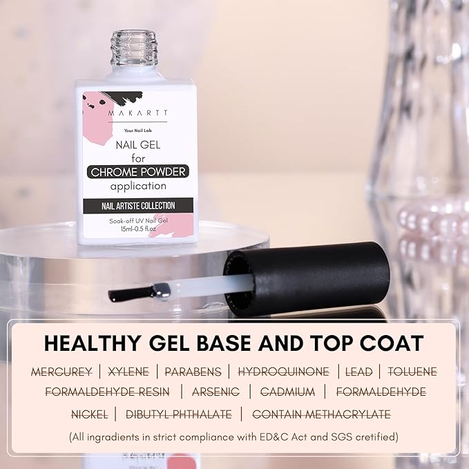 Makartt Gel Top Coat for Chrome Nail Powder - 15ml Clear No Wipe High Gloss Top Coat Gel Nail Polish Mirror Shine Long Lasting Easy Application, Soak off UV Lamp, DIY Home Salon Art Design-VivaGrace Women