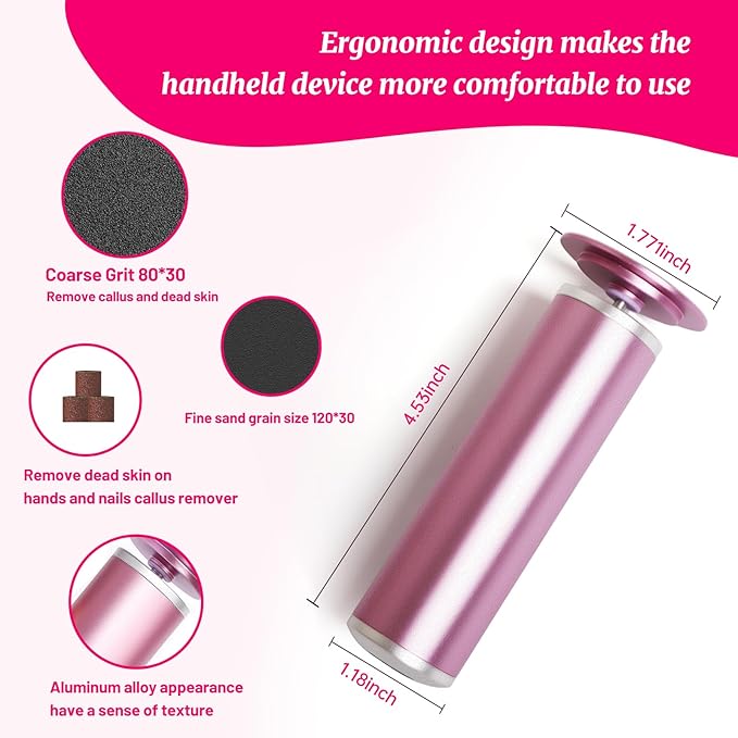 Electric Foot Callus Remover with 80pcs Sandpape Discs, Professional 800RPM Aluminum, Callus Remover for Feet Pedicure Tool for Dead Skin and Calluses, Stepless Speed Control Foot File 2 in 1-VivaGrace Women