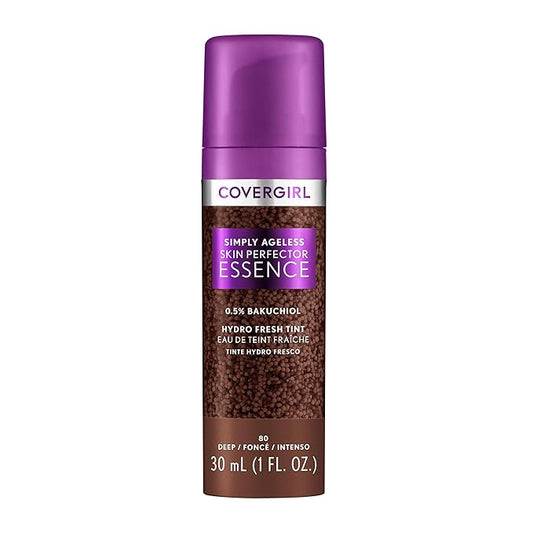 Covergirl Simply Ageless Skin Perfector Essence Foundation, 80 Deep, Tinted Skin Perfector, Skincare Makeup Hybrid, Sheer Tint, Radiant Finish, Skin-Like Finish, Vegan Formula, 1.0oz-VivaGrace Women