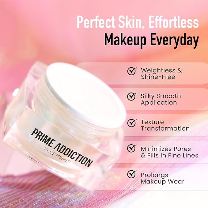 Frankie Rose Cosmetics Prime Addiction Face Primer – Perfect for Dry, Sensitive, Combination, Normal & Oily Skin – Moisturizing, Nourishing & Colorless Makeup Primer - 1.05 oz. (30 grams)-VivaGrace Women