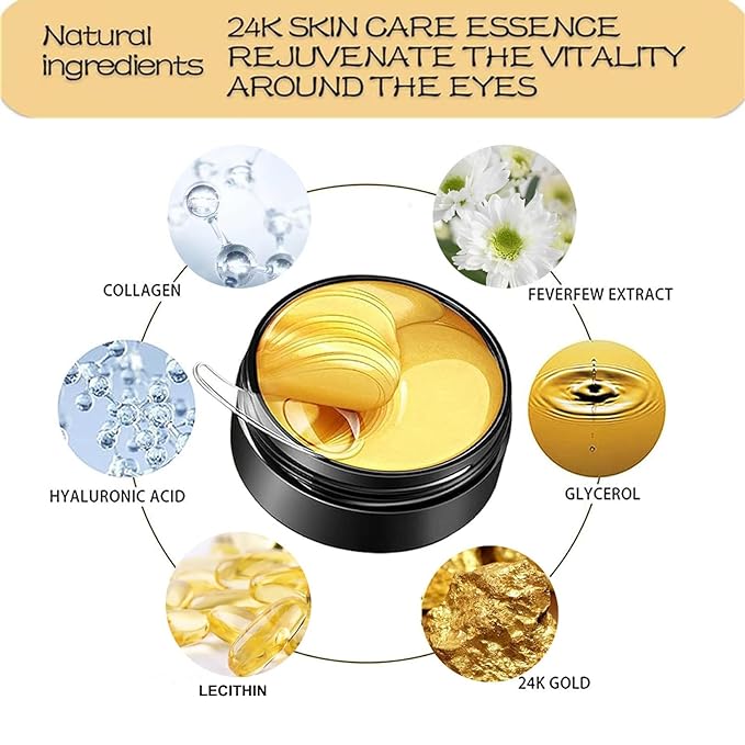Under Eye Patches, 24K Gold Eye Mask, Eye Patches for Puffy Eyes and Dark Circles Reduce Eye Bags Fine Lines Smooth Wrinkle, Anti-Aging,Hydrating, Eye Skin care Pads with Collagen (60PCS)-VivaGrace Women