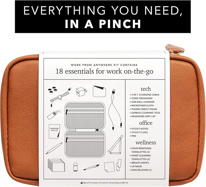 Pinch Provisions Work from Anywhere Kit, Includes 18 Essentials to Help You Stay on Task, Must-Have Essentials, Compact Multi-Functional Double-Pocket Vegan Leather Pouch-VivaGrace Women