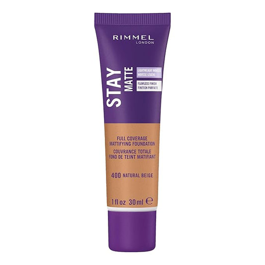 Rimmel London Stay Matte Liquid Mousse - 400 Natural Beige - Foundation, Lightweight, Shine Control, Oil-Free, 1oz-VivaGrace Women