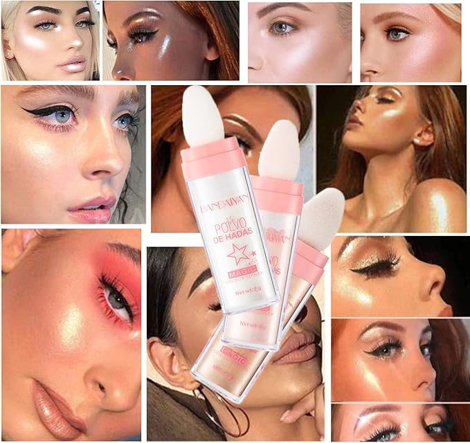 Polvo De Hadas - Body Glitter Highlighter Powder Fairy Stick for Makeup Shimmer and Shine High Gloss Blush Contour Powder Makeup - Sparkle Patting Powder for Hair Face Eyes Body-VivaGrace Women