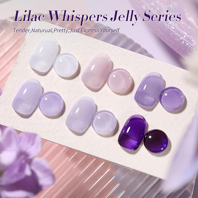 BORN PRETTY Jelly Purple Gel Nail Polish 6 Colors Purple Violets Colors Gel Polish Kit Soak Off Gel Nail Kit Collection Nail Art Gel Manicure Kit DIY at Home Salon Gifts-VivaGrace Women