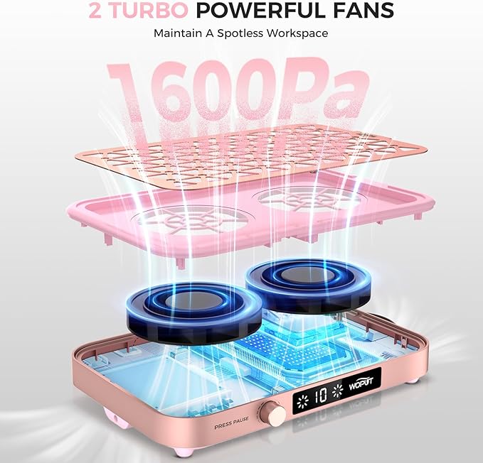 Professional Nail Dust Collector, 1600PA Portable Vacuum Fan Dust Collector with Disposable Filter Paper (30 Pcs) for Nail Polishing & Manicure Pedicure, Low Noise, Nail Salon & Home - Pink-VivaGrace Women