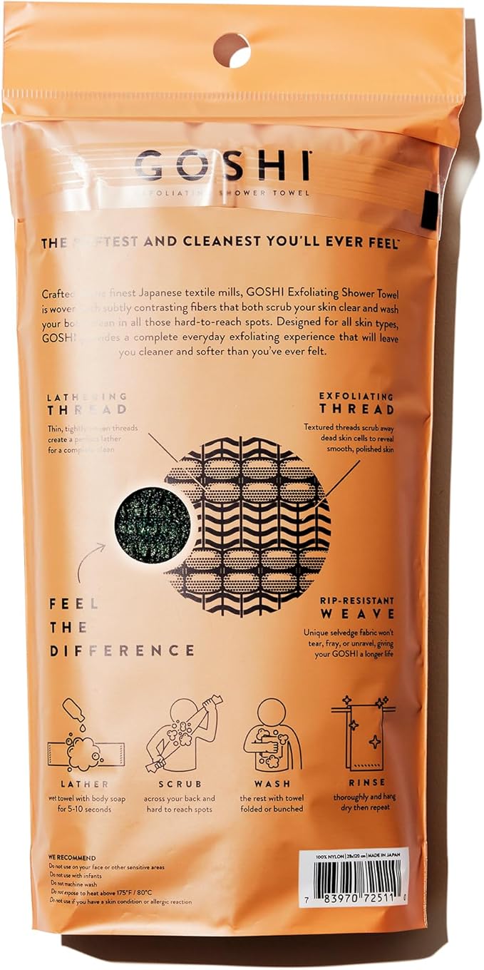 GOSHI Exfoliating Shower Towel - Rip-Resistant Exfoliating Washcloth for All Skin Types - Moss Green - Made in Japan-VivaGrace Women