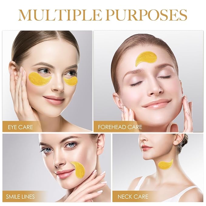 24K GOLD Eye Mask - 60 Pcs Collagen Under Eye Mask,Puffy Eyes and Dark Circles Treatments, Reduce Wrinkles and Fine Lines Undereye (Gold, 1)-VivaGrace Women