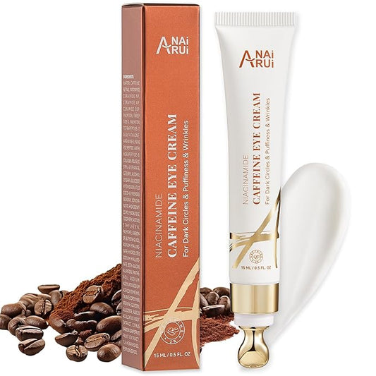 ANAI RUI Caffeine Eye Cream, Niacinamide Eye Cream for Dark Circles and Puffiness, Anti Aging & Friming Eye Cream with Eye Roller, Caffeine Under Eye Cream for Puffy Eyes, Bag Treatment 0.5 FL.OZ-VivaGrace Women