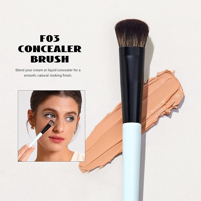 Jessup Face Makeup Brushes Blue 3pcs Double Ended Makeup Brush for Foundation Contour Blush Highlight and Concealer Brush, Premium Synthetic Brush Set T503-VivaGrace Women