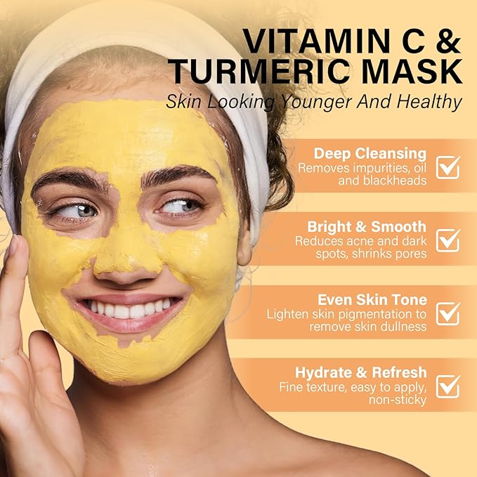 Turmeric Vitamin C Clay Mask -Turmeric Facial Mask - Brightening Clay Face Mask Skincare, Deep Cleansing Face Mask, Acne Face Mask for for Dark Spots, Dull Skin, Refining Pores and Controlling Oil-VivaGrace Women