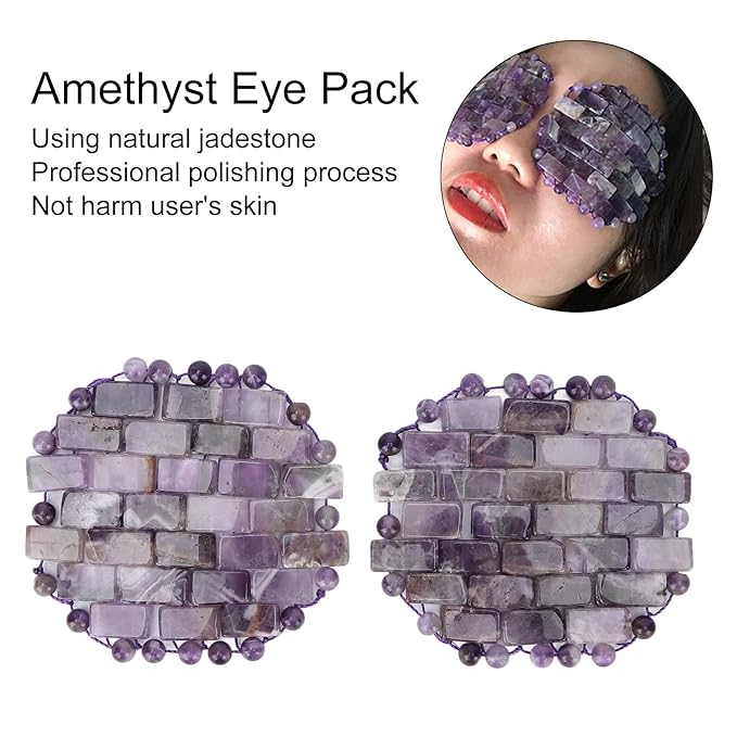 Jade Eye Mask, Amethyst Eye Pack Wrinkle Puff Elimination Dark Circles Fading Quartz Stone Eye Patch Jadestone Eye Massager Relieve Eye Fatigue-VivaGrace Women