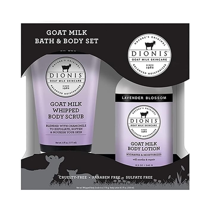 Dionis Goat Milk Skincare Lavender Scented Whipped Body Scrub & Lotion Gift Set - Gentle Chamomile Blended Exfoliating Sugar Scrub & Hydrating Body Cream Set, 6 oz & 8.5 oz-VivaGrace Women