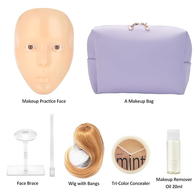Makeup Practice Face, 2024 Upgrade 5D Makeup Mannequin Face Reusable Silicone Makeup Practice Face Board with Bracket, Come with Makeup remover & Concealer 3 Color & Makeup Bag Yellow-VivaGrace Women