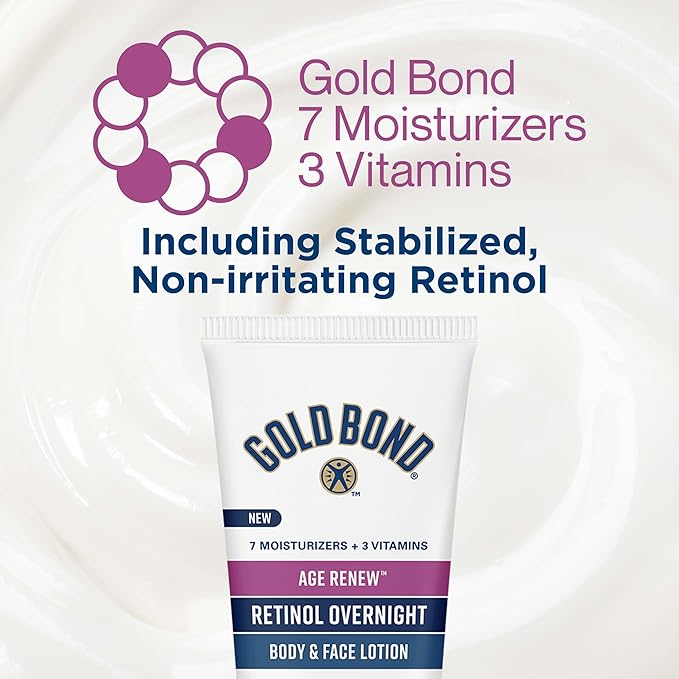 Gold Bond Age Renew Retinol Overnight Body & Face Lotion, With Retinol & Peptide Complex, for Dry Skin, 7 oz.-VivaGrace Women