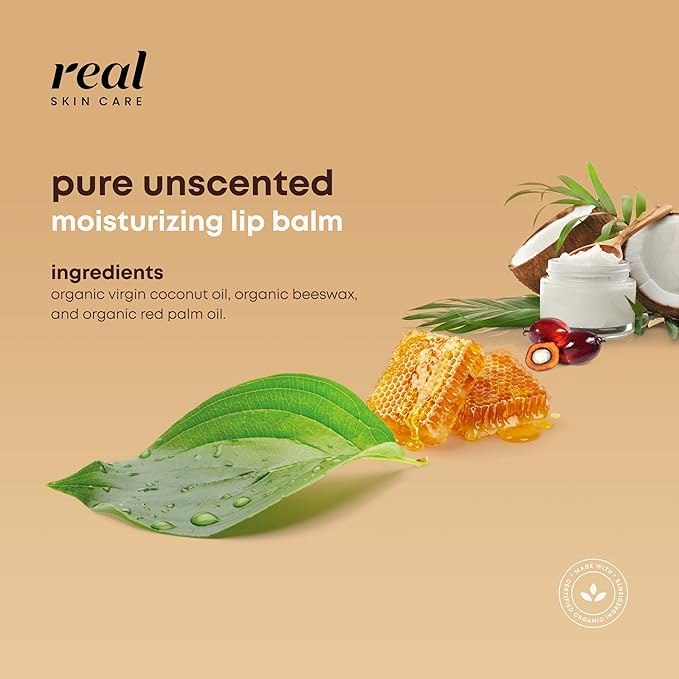 Organic Lip Balm With Coconut Oil | Handmade In the USA | Pure Unscented 4-Pack | Natural Lip Balm | Coconut Oil Lip Balm for Dry & Cracked Lips | Beeswax Lip Balm | 4 Lip Balm Pack-VivaGrace Women