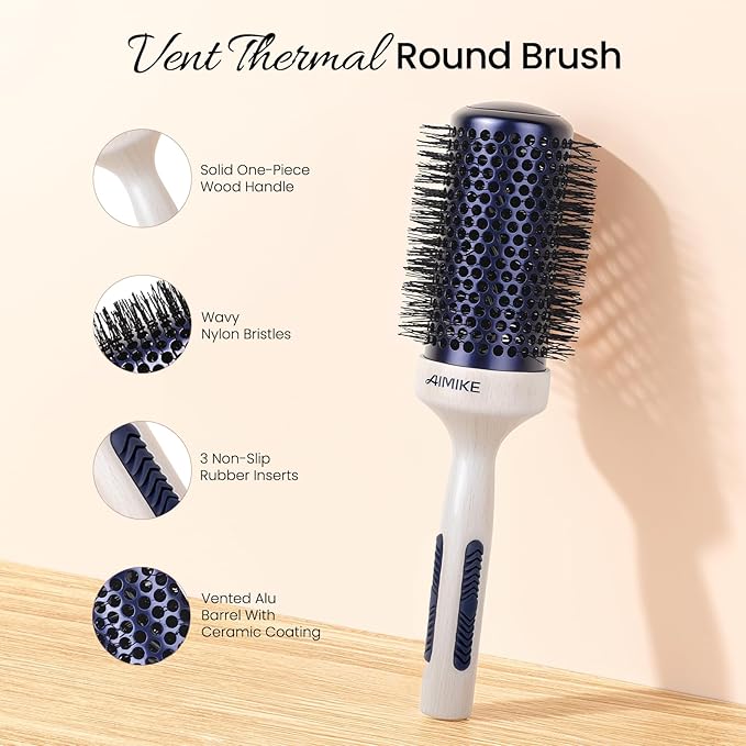 AIMIKE Nano Ionic Tech Large Round Brush, Ceramic Round Brush for Blow Drying, Styling and Boost Volume, Natural Wood Round Hair Brush, One Piece Design - 2 Inch/52mm-VivaGrace Women