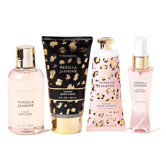 Tahari Spa Gift Set for Women, Vanilla Jasmine Spa Set, Bath Kit for Women Gift Set Includes Body Lotion, Body Wash, Hand Cream, Lotion Gift Set for Women, Birthday Gifts For Women - (Leopard)-VivaGrace Women