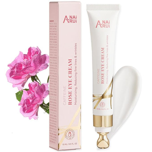 ANAI RUI Rose Caffeine Eye Cream for Dark Circles, Under Eye Serum for Puffiness Bags, Anti-Aging Eye Cream with Retinol, Collagen, Hydrating, Firming, Reduce Wrinkles and Fine Lines Daily 0.5 FL OZ-VivaGrace Women