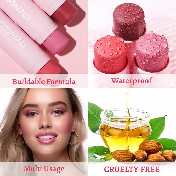 Face Stick Trio 3Pcs Multi-Use Makeup Blush Sticks, Buildable Blendable Lightweight Cream Blush Stick for Cheeks Make Up For Women 3-in-1 Blusher and Lip Makeup Sticks (04)-VivaGrace Women