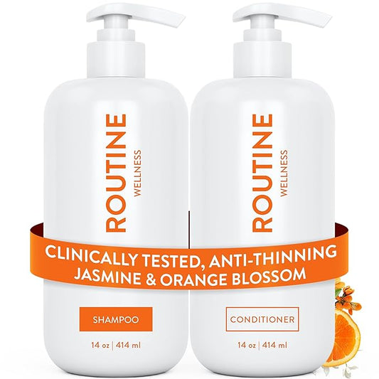 Routine Wellness Anti-Thinning Shampoo and Conditioner Set for Thinning Hair - Biotin DHT Blocker Women & Men - Color Safe Shampoo for Hair Loss & Healthier Hair - Jasmine & Orange Blossom (Pack of 2)-VivaGrace Women