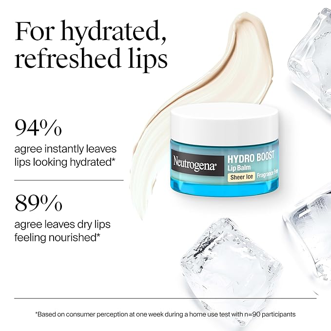 Neutrogena Hydro Boost Hyaluronic Acid, Unscented Lip Balm Leaves Lips Feeling Hydrated, Sheer Ice Nude Lip Balm with a Sweet Sugar Flavor, Fragrance Free, 0.5 oz (Pack of 2)-VivaGrace Women