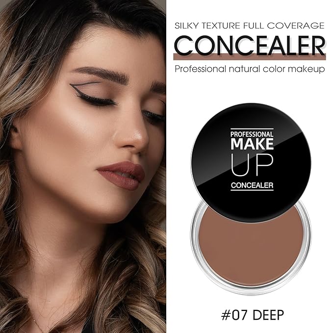 Cream Concealer Full Coverage Makeup, Matte Color Correcting Concealer with Brush, Waterproof, Conceals Blemish, Pores and Spots, Under Eye Makeup Concealer for Dark Circles (#07 DEEP)-VivaGrace Women