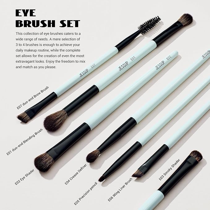 Jessup Makeup Brushes Set 10pcs, Double Sided Foundation Contour Blush Highlight Blending Eyebrow Brush Eyeshadow Eyeliner Concealer Brush, Bright Cyan Cruelty Free Cosmetic Tools T500-VivaGrace Women