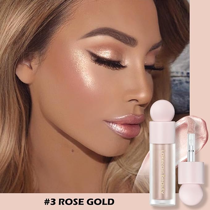 Erinde Liquid Highlighter Makeup, Pink Luminizer Face Highlight Makeup Stick, Natural Beauty Glow Finish, Lightweight Blendable Cream Face Body Liquid Illuminator Bronzer, Cruelty-free, 03 Rose Gold-VivaGrace Women