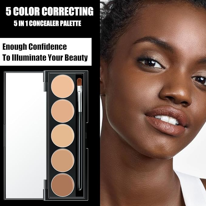 5 In 1 Multi-Use Correcting Concealer Palette,Waterproof Long Lasting Contour Palette,Professional Creamy Concealer Kit for Women,Easy to Create Full Coverage and Natural Finish.#5-VivaGrace Women