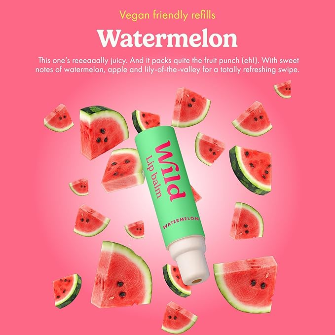 Wild Refillable Lip Balm Starter Kit - Includes Blue Aluminum Case & 3 Pack Lip Balm Refills in a Variety of Scents - Includes Coconut & Vanilla, Passionfruit Swirl & Watermelon Flavors-VivaGrace Women
