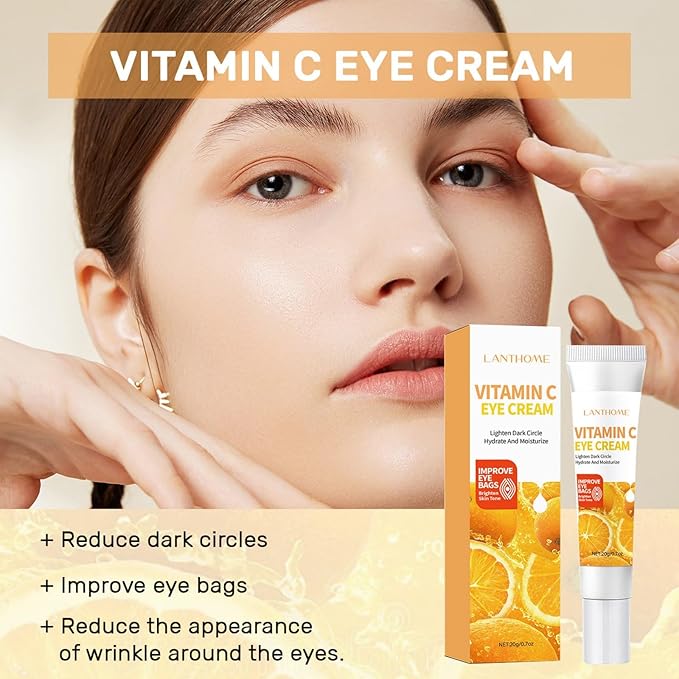 Vitamin C Eye Cream For Dark Circles, Under Eye Cream Anti Wrinkles For Reduce Puffiness And Bags Fine Lines, Wrinkles, Hydrating Eye Lifting Skin Care Anti Aging Eye Cream(0.7 FL.Oz)-VivaGrace Women