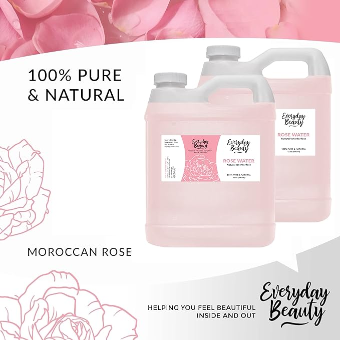 Rose Water Facial Toner Bulk - 64oz Alcohol-Free Vegan All Natural Refreshing Spray Mist for Face and Hair - Uplifts, Calming & Soothing for All Skin Types-VivaGrace Women