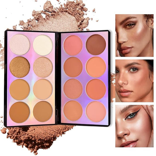 Coosa Blush Palette, Highlighter Contour Makeup Palette, Blush for Cheeks, All-In-One Bronzer Bright Shimmer Cosmetics Sets for Eyes, Lips & Cheeks-VivaGrace Women