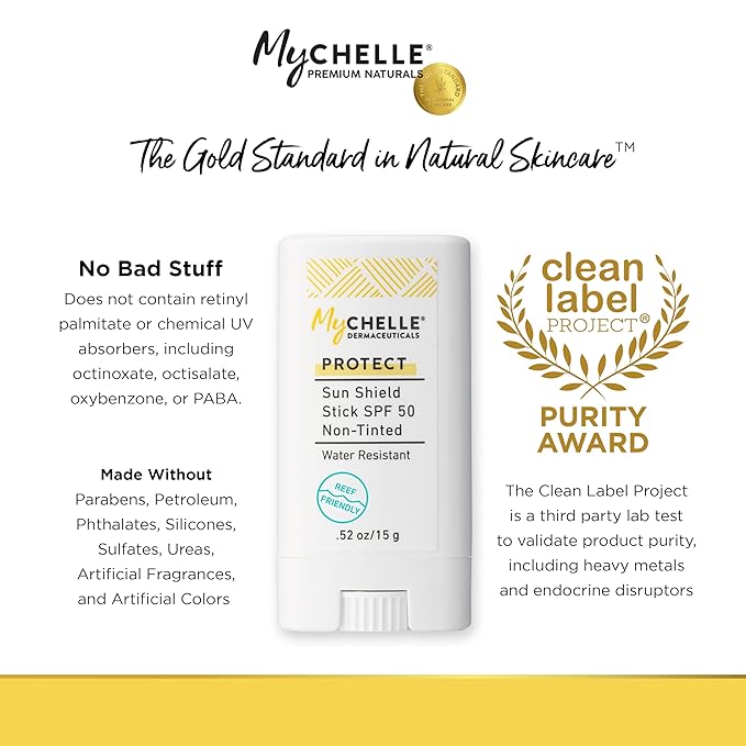 Mychelle Dermaceuticals Sun Shield Stick Spf 50 Non-Tinted - Natural Liquid Zinc Sunscreen Vitamin E and Jojoba - Water Resistant up to 80 Minutes - Sunscreen for Face, Reef Safe, Safe for Children-VivaGrace Women