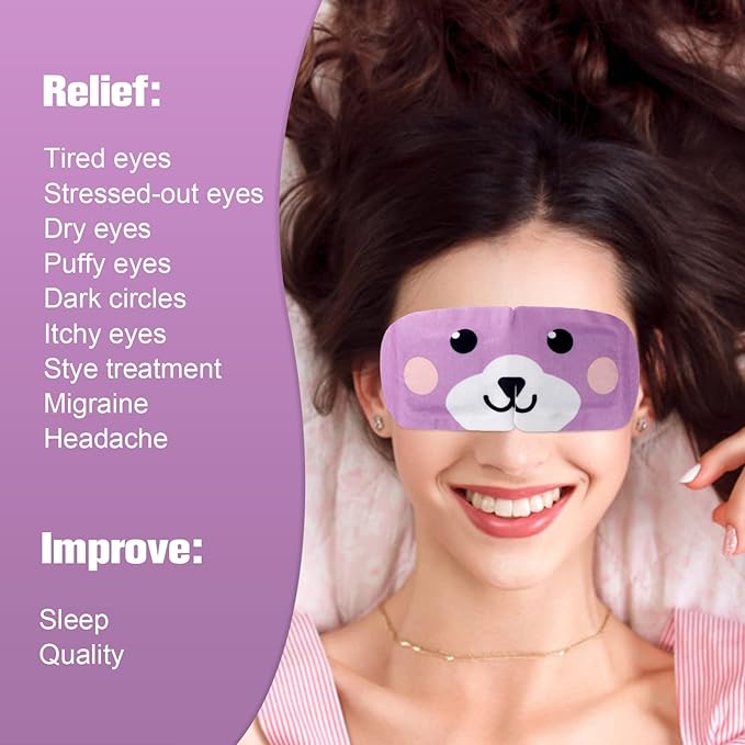 Steam Eye Mask for Dark Circles and Puffiness 20 Pcs, Lavender Disposable Eye Warm Compress for Dry Eyes, Soothing Headache Migraine, Stye Treatment, Relief Stress Eye Fatigue-VivaGrace Women