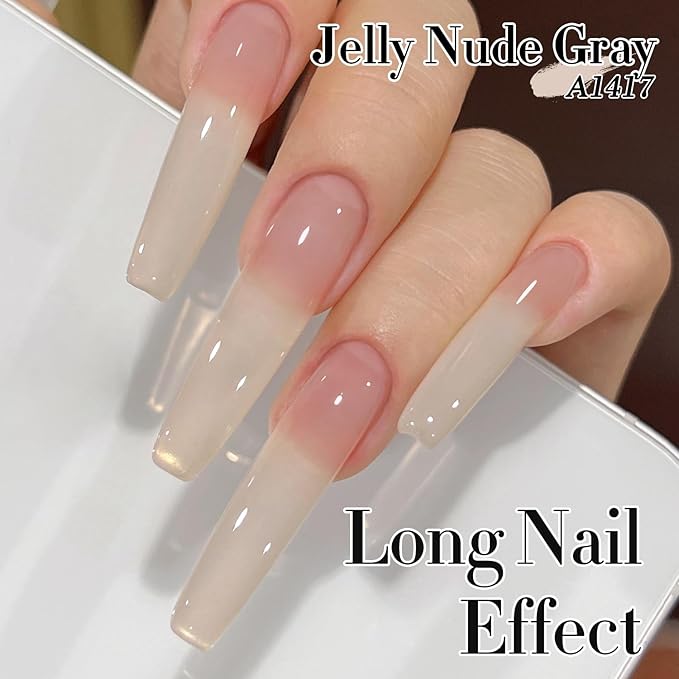 Double Rhythm 0.5Oz Translucent Gel Polish Sheer Neutral Natural Light Milky Same Color Same Bottle 15ML Jelly Gel Polish Art DIY at Home (Nude Beige-A1417)-VivaGrace Women