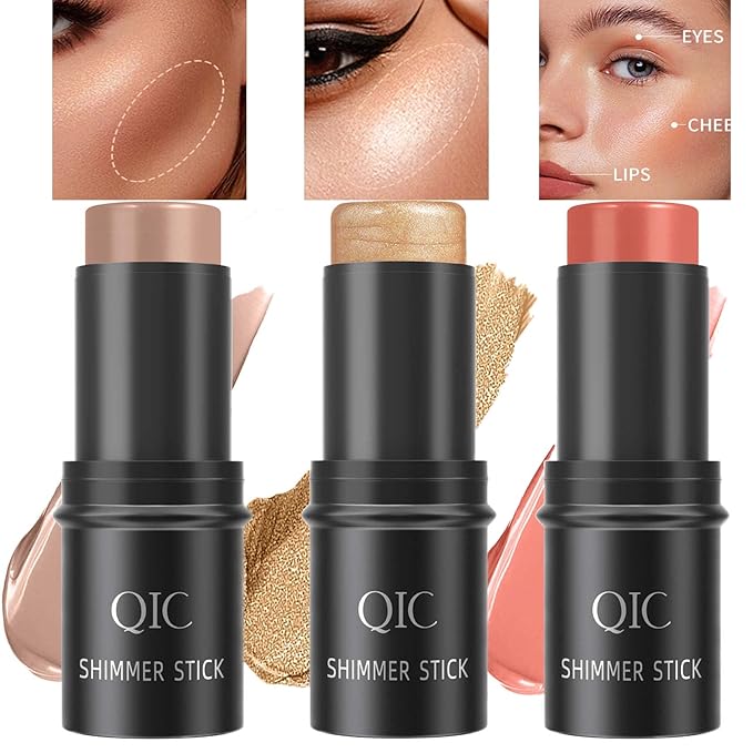 3 PCS Cream Contour Blush Stick,Long Lasting Waterproof Blush Stick for Cheeks&Lips Multipurpose Face Highlighting Concealing Cream,Shimmer Contour Stick Makeup for Women-VivaGrace Women