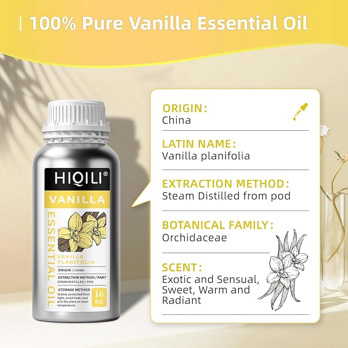 HIQILI 16 Ounces Vanilla Essential Oil, Strong Fragrance for Body Lotion, Candle Making, Soap, Aromatherapy -16 Fl Oz-VivaGrace Women